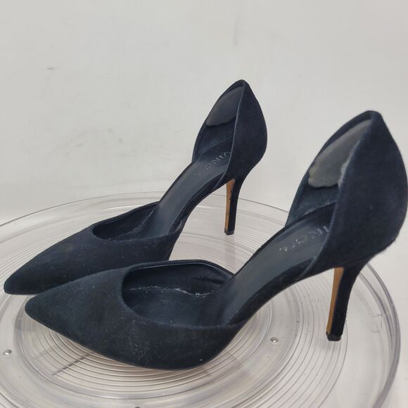 VINCE, D'Orsay Womens Suede Leather High Heels Pointed Toe Italian Black Sz 8.5M - Picture 1 of 7